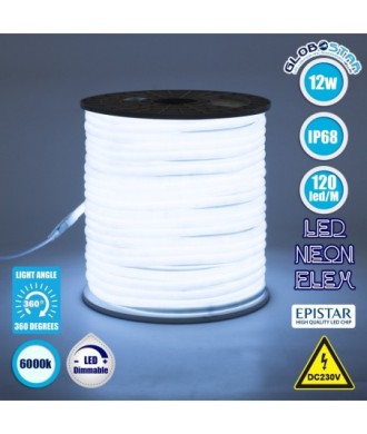 GLOBOSTAR® NEOTUBE 70590 Ταινία Neon Flex LED 12W-m 1080lm-m 360° DC 220-240V Αδιάβροχο IP65 120 x SMD2835 Chip-m Ψυχρό Λευκό 6000K Dimmable - Sanan SMD Chip - Μ100 x Π1.3 x Υ1.3cm - 3 Χρόνια Εγγύηση